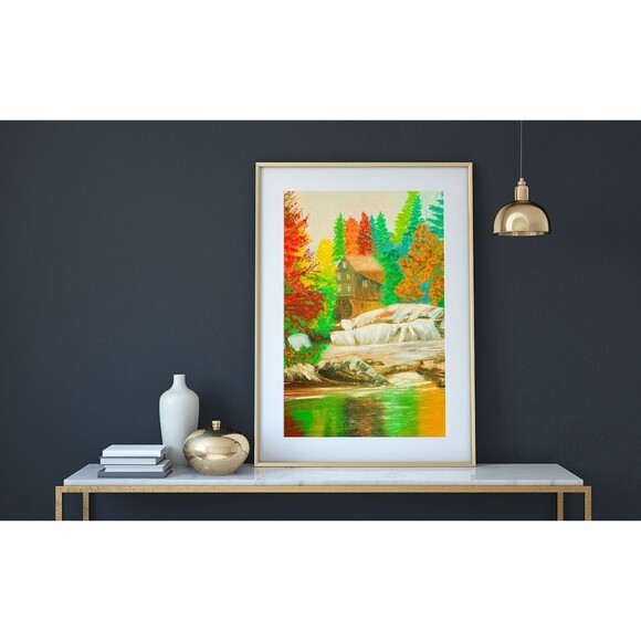 Original Oil Painting 12x16 Autumn Landscape Water Mill Rustic Farmhouse - Picture 5 of 12